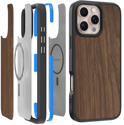 LONLI 2.0 - für iPhone 16 Pro Max Hülle - Der robusteste Holzmagnetische Schutz für das Telefon - [Kompatibel mit Magsafe] - Amerikanisches Walnussholz von LONLI