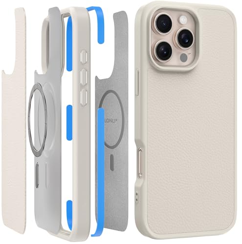 LONLI 2.0 - für iPhone 16 Pro Max Hülle - Der robusteste Ledermagnetische Schutz für das Telefon - [Kompatibel mit Magsafe] - Mandel Leder von LONLI