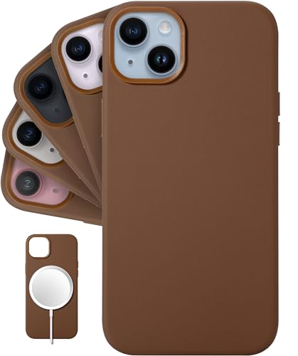 LONLI Classic - (für iPhone 15) - Europäische Nappa Leder Hülle Case - Wird im Laufe der Zeit glatter und weicher - Kompatibel mit Magsafe - Braun von LONLI