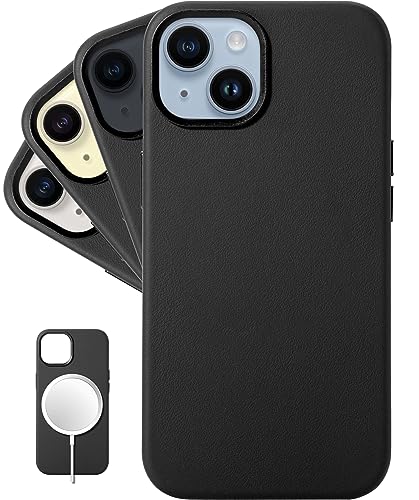 LONLI Classic - (für iPhone 15 Plus) - Europäische Nappa Leder Hülle Case - Wird im Laufe der Zeit glatter und weicher - Kompatibel mit Magsafe - Schwarz von LONLI