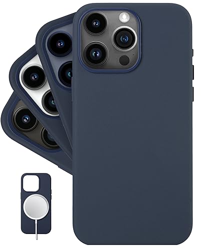 LONLI Classic - (für iPhone 15 Pro Max) - Europäische Nappa Leder Hülle Case - Wird im Laufe der Zeit glatter und weicher - Kompatibel mit Magsafe - Mitternachtsblau von LONLI
