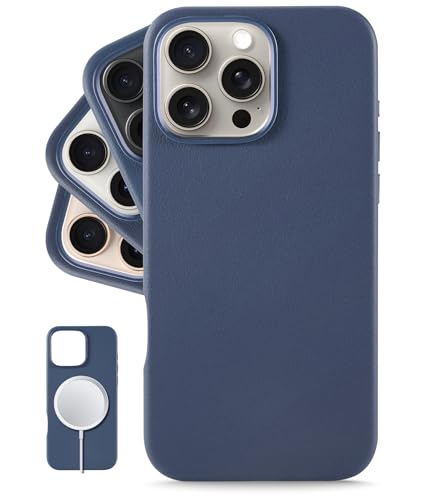 LONLI Classic - für iPhone 16 Pro Max hülle Leder - Europäische Echte Vele Lederhandyhülle - Wird mit der Zeit glatter und weicher - [Kompatibel mit Magsafe] - Azzurro-Blau von LONLI
