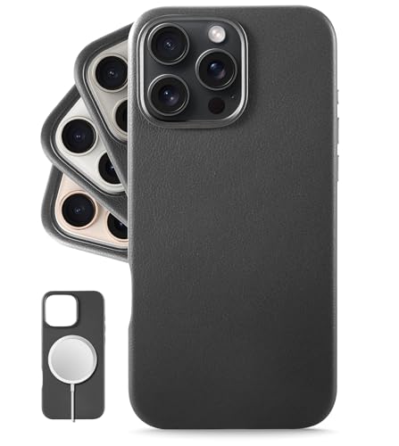 LONLI Classic - für iPhone 16 Pro Max hülle Leder - Europäische Echte Vele Lederhandyhülle - Wird mit der Zeit glatter und weicher - [Kompatibel mit Magsafe] - Schwarz von LONLI