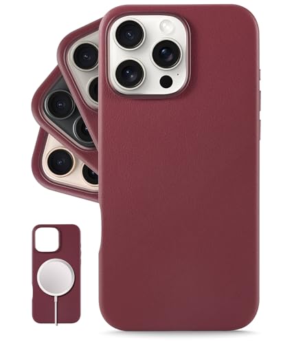 LONLI Classic - für iPhone 16 Pro Max hülle Leder - Europäische Echte Vele Lederhandyhülle - Wird mit der Zeit glatter und weicher - [Kompatibel mit Magsafe] - Wein von LONLI