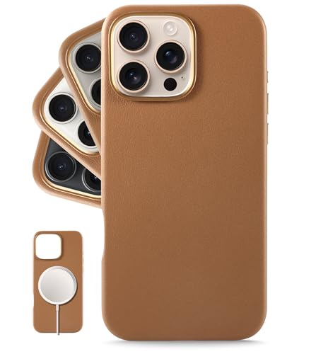 LONLI Classic - für iPhone 16 Pro hülle Leder - Europäische Echte Vele Lederhandyhülle - Wird mit der Zeit glatter und weicher - [Kompatibel mit Magsafe] - Braun von LONLI