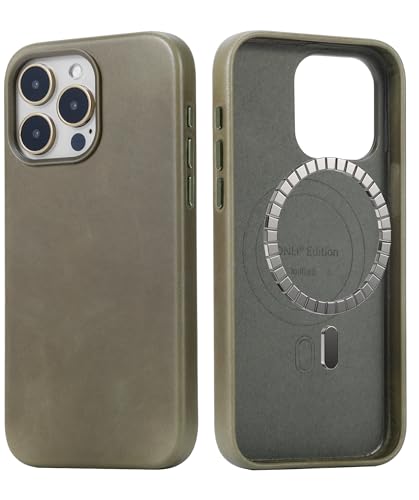 LONLI Edition – Schutzhülle für iPhone 15 Pro – Premium-Schutzhülle aus europäischem Echtleder – entwickelt Patina im Laufe der Zeit – kompatibel mit Magsafe – Fichte von LONLI