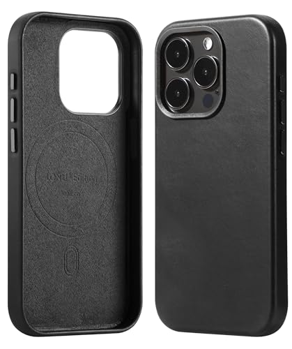 LONLI Edition – Schutzhülle für iPhone 15 Pro – Premium-Schutzhülle aus europäischem Echtleder – entwickelt Patina im Laufe der Zeit – kompatibel mit Magsafe – schwarze Tinte von LONLI
