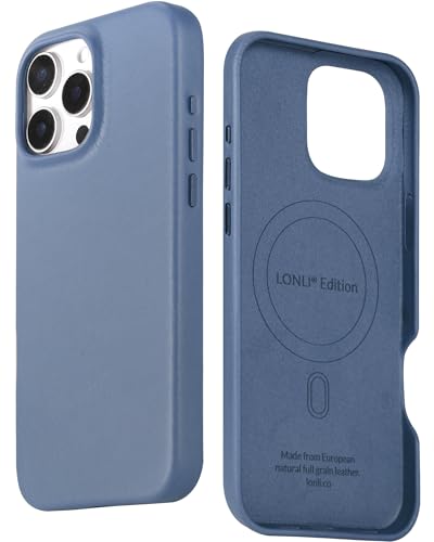 LONLI Edition - für iPhone 16 Pro Max hülle Leder - Premium-Ledertasche aus europäischem Vollkornleder - Entwickelt mit der Zeit Patina - [Kompatibel mit Magsafe] - Azurblau von LONLI