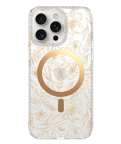 LONLI Hue - (for iPhone 15 Pro Max) - Gold Foild Flower Pattern Phone Case [Compatible with Magsafe] for Women, Girls and Men - Cute and Aesthetic von LONLI