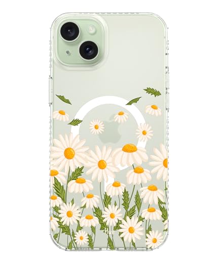 LONLI Hue Schutzhülle für iPhone 15, kompatibel mit Magsafe, Gänseblümchen-Garten, 360° Stoßdämpfend, niedlich, einzigartig und ästhetisch von LONLI