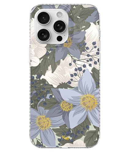 LONLI Hue Schutzhülle für iPhone 15 Pro Max [Kompatibel mit Magsafe] Blau Blume Handyhülle [360° Stoßdämpfende Stoßdämpfer] Niedliche, einzigartige und ästhetische Handyhülle für Mädchen und Frauen von LONLI