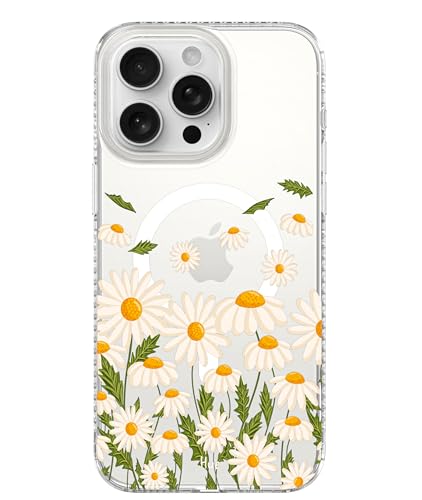 LONLI Hue Schutzhülle für iPhone 15 Pro Max [Kompatibel mit Magsafe] Daisy Garden Handyhülle [360° Stoßdämpfende Stoßdämpfer] Niedliche, einzigartige und ästhetische Handyhülle für Mädchen und Frauen von LONLI