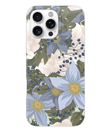 LONLI Hue - for iPhone 16 Pro Case [Compatible with Magsafe] - Blue Flower Phone Case - [360° Shock-Absorbent Bumper] - Cute, Unique and Aesthetic Phone Cover for Girls and Women von LONLI