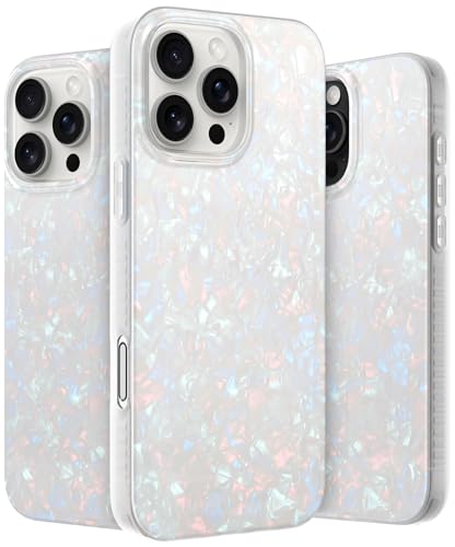 LONLI Hue - für iPhone 16 Pro Max Hülle - Handyhülle in Weißer Perlen-Schildpatt-Optik - Niedliche, einzigartige und ästhetische Handyabdeckung - [4 luftgepolsterte Ecken] von LONLI