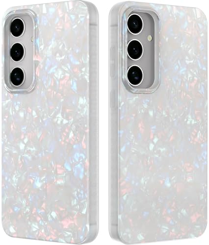 LONLI Hue - für Samsung Galaxy S24 Plus Hülle - Weiße Perlmutt-Schildpatt - Einzigartige, Elegante und ästhetische stoßfeste Abdeckung für Frauen, Mädchen und Männer (2024) von LONLI