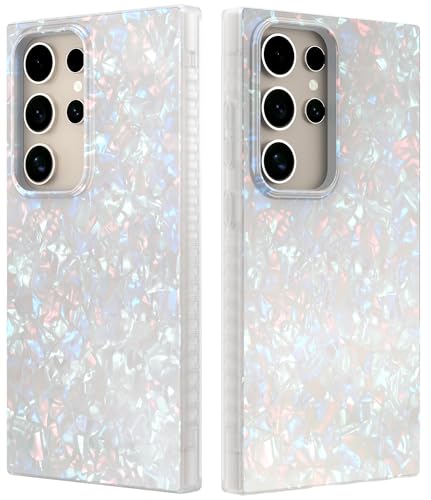 LONLI Hue - für Samsung Galaxy S24 Ultra Hülle - Weiße Perlmutt-Schildpatt - Einzigartige, Elegante und ästhetische stoßfeste Abdeckung für Frauen, Mädchen und Männer (2024) von LONLI