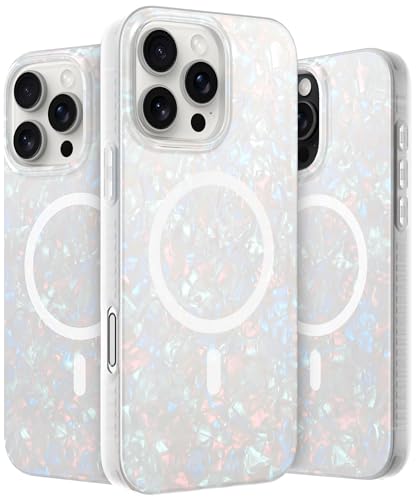 LONLI Hue - für iPhone 16 Pro Hülle - Handyhülle in Weißer Perlen-Schildpatt-Optik - [Kompatibel mit Magsafe] - Niedliche, einzigartige und ästhetische stoßfeste Abdeckung von LONLI