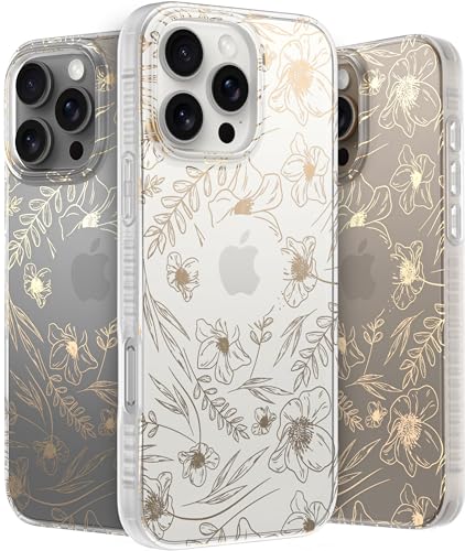 LONLI Hue - für iPhone 16 Pro Max Hülle - Handyhülle mit goldenem Blumenmuster - Niedliche, einzigartige und ästhetische Handyabdeckung - [4 luftgepolsterte Ecken] von LONLI