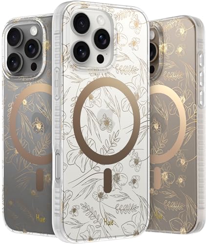 LONLI Hue - iPhone 16 Pro Max Magnetic Case [Compatible with Magsafe] - Gold Floral Phone Case - [360° Shock-Absorbent Bumper] - Cute, Unique and Aesthetic Phone Cover for iPhone 16 Pro Max von LONLI