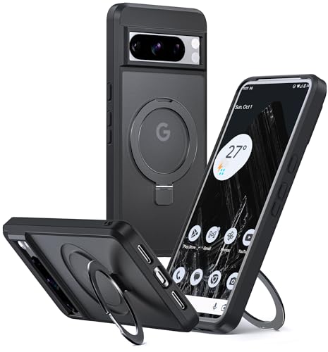 LONLI JIC - for Pixel 8 Pro Case - Translucent Black Matte Protective Phone Case (2nd Gen) - [Built-in Kickstand and Magnets for Magsafe] - [10 FT Drop Protection] von LONLI