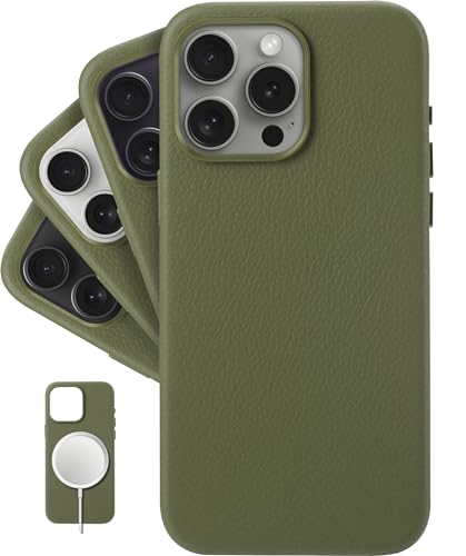 LONLI - for iPhone 15 Pro - European Genuine Pebble Leather Phone Case with Aluminium Camera Frame [Compatible with Magsafe] - Mountain Tree von LONLI