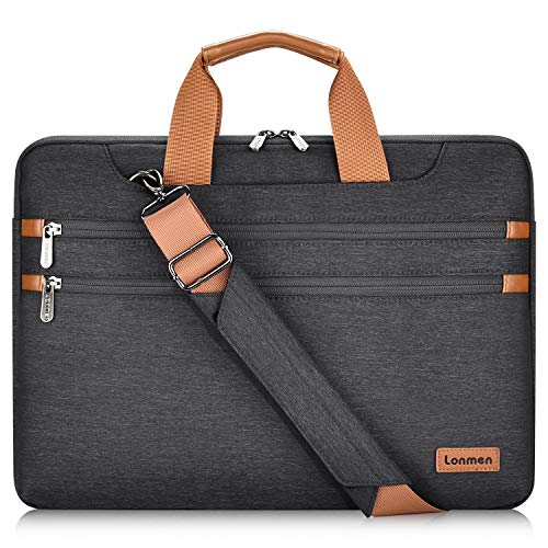 LONMEN 15.6 Zoll Laptop Hülle Wasserdicht Schultertasche Tasche Kompatibel mit Lenovo 15.6" Ideapad 330/15.6" HP EliteBook 850 G3 / Dell New Latitude 3590 Chromebook Ultrabook (Schwarz) von LONMEN