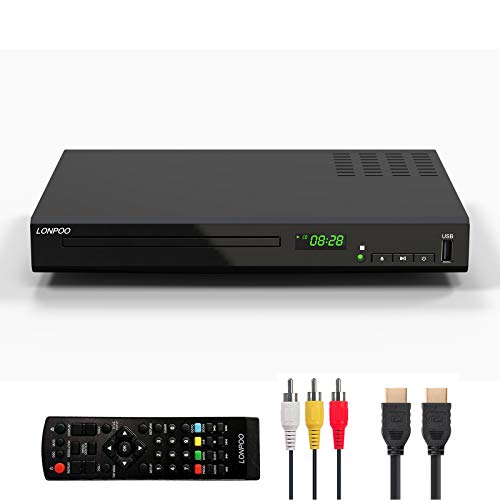 HD Blu-ray Player, Kompakter Bluray Player HDMI 1080P-DVD-Player mit HDMI-Ausgang/AV-Ausgang/Koaxialausgang, USB-Eingang, unterstützt alle DVDs und Region B / 2 Blue Ray Disc von LONPOO