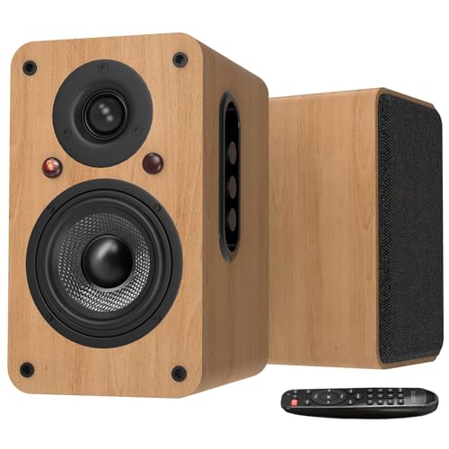 LONPOO Bluetooth Aktivlautsprecher 100W RMS, 4" Woofer Regal-Lautsprecher mit HDM ARC, Optica, Coxaial, RCA, USB USB, AUX-in, Fernbedienung (LP-42X Gelb) von LONPOO