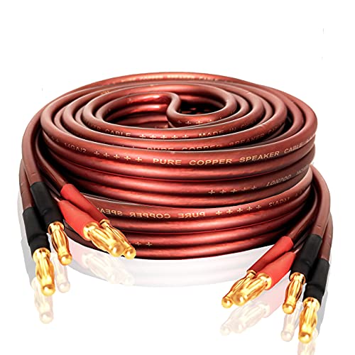 LONPOO Lautsprecherkabel 14 AWG aus reinem Kupfer mit vergoldeten Bananensteckern, paarweise verpackt, 245 Stränge (6 Feet/2 Meters) von LONPOO