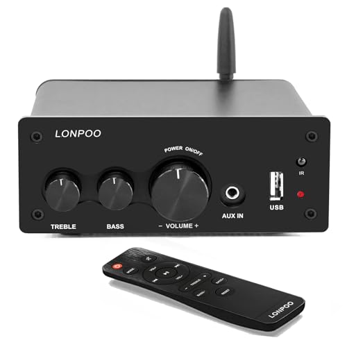 LONPOO Mini Bluetooth HiFi-Verstärker 200W mit Fernbedienung, Optical, Coax, USB, AUX-Eingang, 2 Kanal Audio L/R-Ausgang fur Lautsprecherkabel (AMP-615) von LONPOO