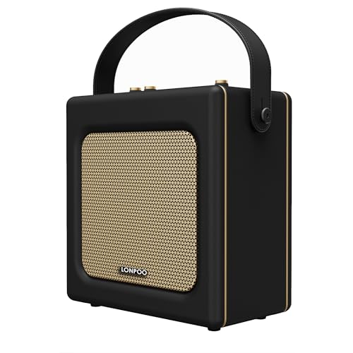 Retro Tragbar Boombox Bluetooth Lautsprecher in Lederoptik mit Akku, 20W Kompaktanlage Karaoke-Systeme mit USB, Aux-IN, 6,5MM Mikrofonanschluss, Type-C Aufladung Retro Tragbar Boombox Bluetooth Lautsprecher in Lederoptik mit Akku, 20W Kompaktanlage Karaoke-Systeme mit USB, Aux-IN, 6,5MM Mikrofonanschluss, Type-C Aufladung von LONPOO