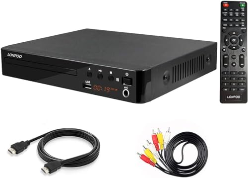 LP-099 DVD Player for TV, Region-Free CD Player with HDMI Connection (1080p Upscaling), AV Output, USB Input, All Regions Free Integrated PAL NTSC System von LONPOO