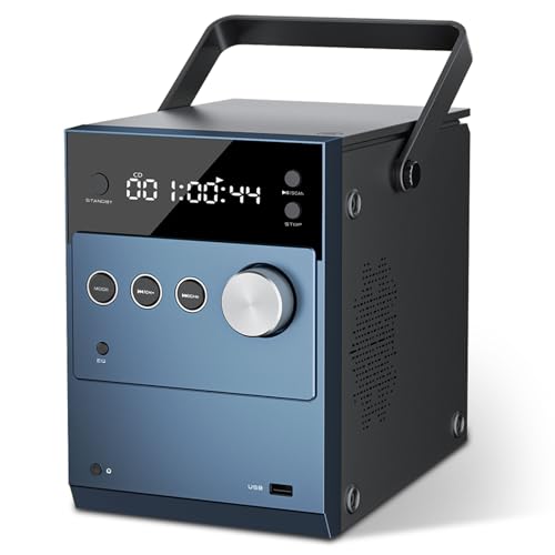 Tragbarer Boombox CD-Player 20W | Eingebaute wiederaufladbare Batterie für Draußen | FM-Radio/Bluetooth 5.3/USB/AUX-Eingang | 3,5 mm MIC & Kopfhöreranschluss | Klarer Stereoklang (LP-608BLUE) von LONPOO