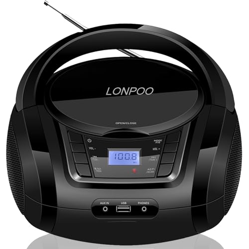 Tragbarer CD-Player Boombox mit FM-Radio/Bluetooth/USB/AUX-Eingang | 3,5 mm MIC & Kopfhöreranschluss | 2x2w Klarer Stereoklang Tragbarer CD-Player Boombox mit FM-Radio/Bluetooth/USB/AUX-Eingang | 3,5 mm MIC & Kopfhöreranschluss | 2x2w Klarer Stereoklang von LONPOO