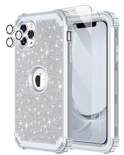 LONTECT Schutzhülle für iPhone 11 Pro Max, Glitzer, glitzernd, 3-in-1, stoßfest, strapazierfähig, Ganzkörper-Schutzhülle, mit Displayschutzfolie und Kameraschutz, Silber LONTECT Schutzhülle für iPhone 11 Pro Max, Glitzer, glitzernd, 3-in-1, stoßfest, strapazierfähig, Ganzkörper-Schutzhülle, mit Displayschutzfolie und Kameraschutz, Silber von LONTECT