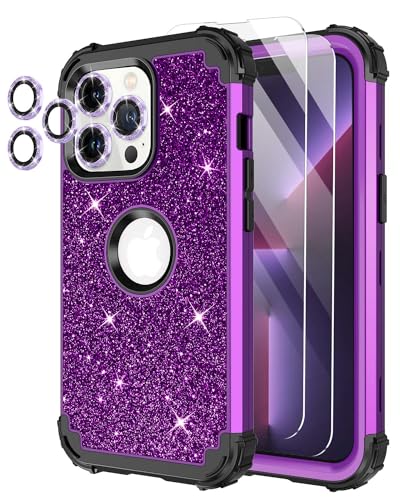 LONTECT Schutzhülle für iPhone 13 Pro Max, Glitzer, glitzernd, 3-in-1, stoßfest, strapazierfähig, Ganzkörper-Schutzhülle, mit Displayschutzfolie und Kameraschutz, Dunkelviolett LONTECT Schutzhülle für iPhone 13 Pro Max, Glitzer, glitzernd, 3-in-1, stoßfest, strapazierfähig, Ganzkörper-Schutzhülle, mit Displayschutzfolie und Kameraschutz, Dunkelviolett von LONTECT