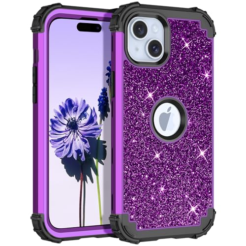 LONTECT Schutzhülle für iPhone 15 Plus, glitzernd, 3-in-1, stoßfest, strapazierfähig, Hybrid-Schutzhülle für Apple iPhone 15 Plus, Dunkelviolett LONTECT Schutzhülle für iPhone 15 Plus, glitzernd, 3-in-1, stoßfest, strapazierfähig, Hybrid-Schutzhülle für Apple iPhone 15 Plus, Dunkelviolett von LONTECT