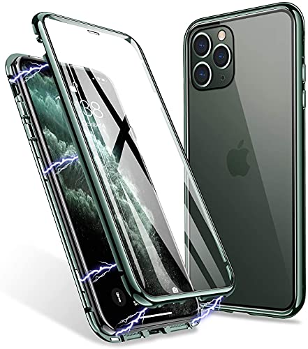 LONYAN kompatibel mit iPhone 11 Pro Hülle, Magnetisch Adsorption Handyhülle Vorder-und Rückseite aus gehärtetem Glas Vollbild-Abdeckung Einteiliges Design (Mitternachtsgrün) von LONYAN