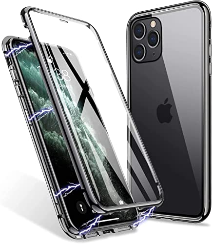 LONYAN kompatibel mit iPhone 11 Pro Hülle, Magnetisch Adsorption Handyhülle Vorder-und Rückseite aus gehärtetem Glas Vollbild-Abdeckung Einteiliges Design (Schwarz) von LONYAN