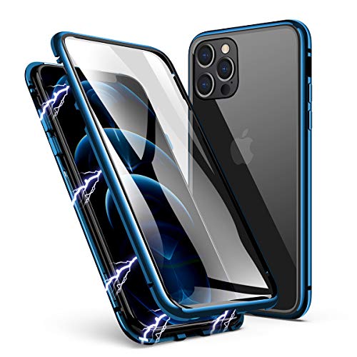 LONYAN kompatibel mit iPhone 12 Mini Hülle, Magnetisch Adsorption Handyhülle Vorder-und Rückseite aus gehärtetem Glas Vollbild-Abdeckung Einteiliges Design (Marineblau) von LONYAN