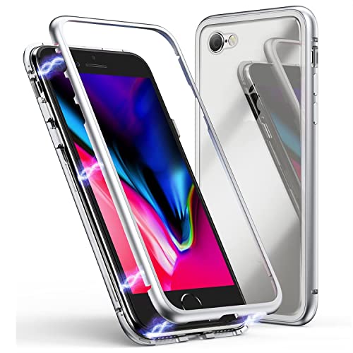 LONYAN kompatibel mit iPhone 6 Plus Hülle/iPhone 6s Plus Hülle, Magnetische Adsorption Handyhülle Ultra Dünn Metallrahmen Hartglas mit eingebautem Magnetklappdeckel Transparent Weiß von LONYAN