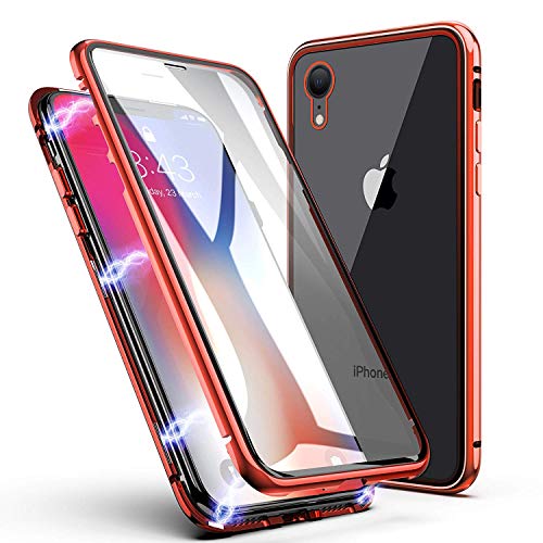 LONYAN kompatibel mit iPhone XR Hülle, Magnetisch Adsorption Handyhülle Vorder-und Rückseite aus gehärtetem Glas Vollbild-Abdeckung Einteiliges Design (Rot) von LONYAN