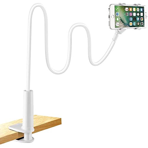LONZOTH Handy Halter für Bett, Schwanenhals Handy Halterung Flexible Lang Arm Verstellbare Handy Ständer für iPhone 13 Pro, 12 11 Pro XS Max X 8 7 6 Samsung S10 S9 S8, 4-6,5 Zoll Smartphone (Weiß) von LONZOTH