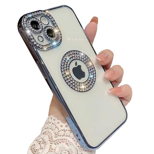 LOOBIVAL for iPhone 13/12/ 11 Pro Max Case,Bling Rhinestone Glitter Diamond Logo View Hole,Luxury Shockproof Soft Transparent Plating for iPhone 12 11 13 Pro Max Case Cover (13ProMax,Blue) von LOOBIVAL