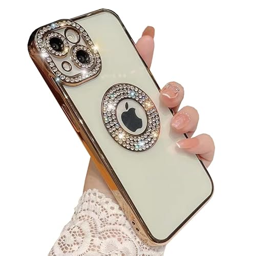 LOOBIVAL for iPhone 13/12/ 11 Pro Max Case,Bling Rhinestone Glitter Diamond Logo View Hole,Luxury Shockproof Soft Transparent Plating for iPhone 12 11 13 Pro Max Case Cover (13ProMax,Gold) von LOOBIVAL