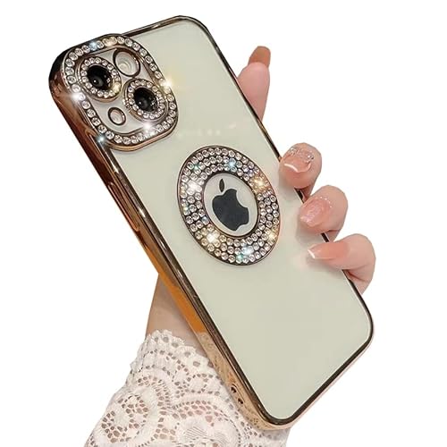 LOOBIVAL for iPhone 13/12/ 11 Pro Max Case,Bling Rhinestone Glitter Diamond Logo View Hole,Luxury Shockproof Soft Transparent Plating for iPhone 12 11 13 Pro Max Case Cover (for iPhone 12,Gold) von LOOBIVAL