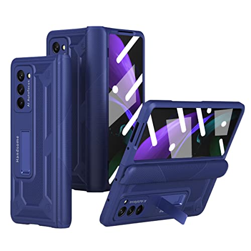 for Samsung Galaxy Z Fold 2 Case, with Glass Screen Protector Cover & Kickstand Design, Hinge Protect Z fold2 Phone Case Women Men Hard Durable Armor for Galaxy Z Fold 2 5G Case (Fold 2, blue) von LOOBIVAL
