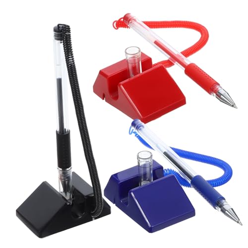 LOPUNER 3 Stück Signaturstift mit Basis Rezeption Büro Stift Schreibtisch sichere Gegenstifte Sicherheitsstift für Bank sicheren Stift Counter-Desktop-Stift Stift mit Halter Plastik von LOPUNER
