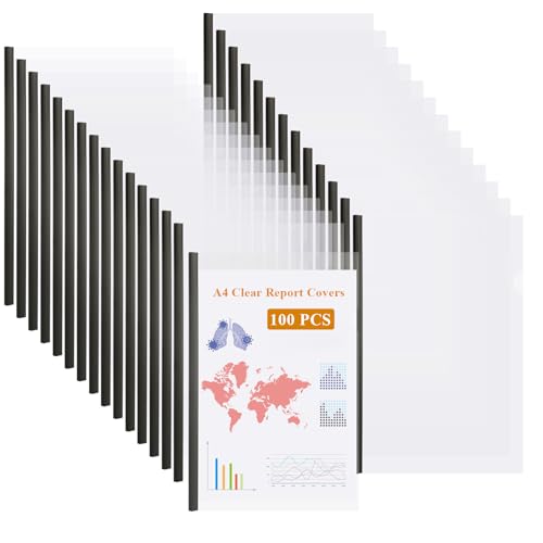 LOPYXBR 100 Stück A4 transparente Berichtsmappen mit Schiebestange, 10 mm Präsentationsmappen, transparente Vorderseite, A4 Berichtsmappen mit transparentem Einband, Kapazität von 100 Blatt für LOPYXBR 100 Stück A4 transparente Berichtsmappen mit Schiebestange, 10 mm Präsentationsmappen, transparente Vorderseite, A4 Berichtsmappen mit transparentem Einband, Kapazität von 100 Blatt für von LOPYXBR