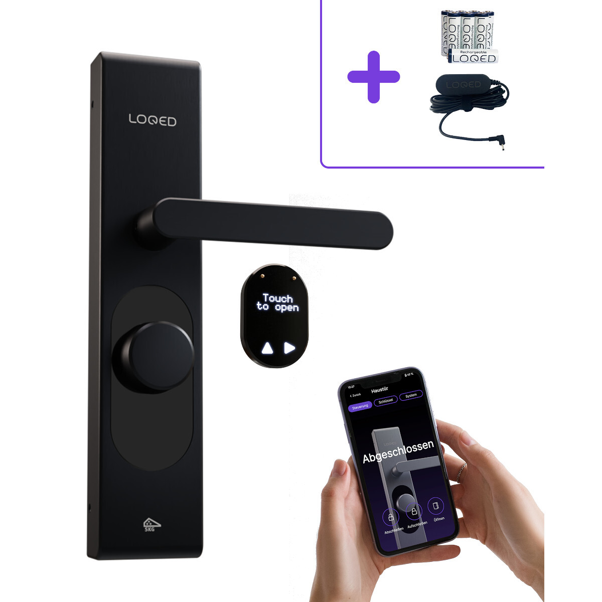 LOQED Touch Smart Lock schwarz + Power Kit Bundle von LOQED